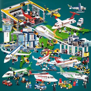 小鲁班航空天地国际机场货运飞机客机维修基地拼装拼插积木玩具