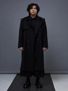 Yohji Yamamoto 山本耀司 双排扣腰带长款军装风衣大衣外套