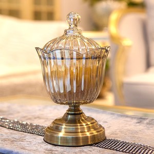 水果盘家用客厅茶几摆件欧式装饰糖果罐简约现代水晶玻璃果盘套装