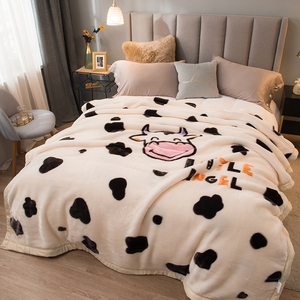 奶牛毛毯加厚双层卡通保暖拉舍尔学生被子单双人珊瑚绒毯冬季床单