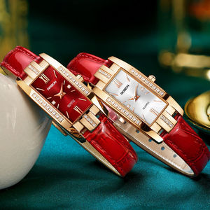 劳士顿正品新款方形手表时尚潮流真皮带女士手表水钻防水时装手表