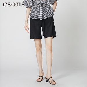 esons/爱城市夏季女装时尚设计感亚麻休闲阔腿短裤