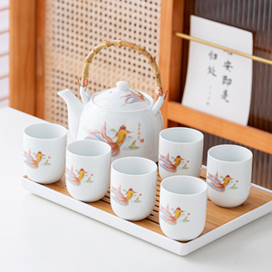 提梁壶功夫茶具套装陶瓷家用送礼新中式白瓷茶壶茶杯整套简约现代