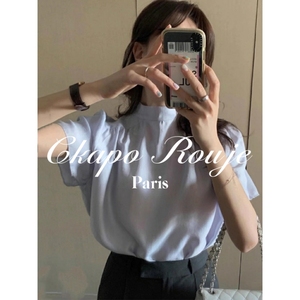 Ckapo Rouje法式光泽感小立领衬衫女夏季正反两穿丝带短袖上衣女