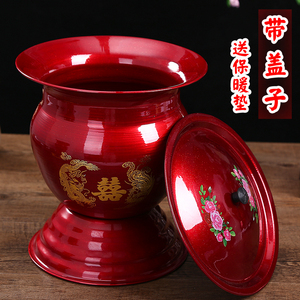 结婚用品大全陪嫁不锈钢老式高脚搪瓷陶瓷带盖红色痰盂罐成人桶