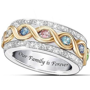 Youngwish新款18k黄金满钻双色戒指 欧美永远的家人彩宝婚庆指环