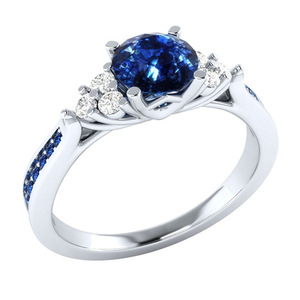Youngwish新品镶嵌蓝宝石锆石戒指 欧美热卖镀925银公主订婚指环