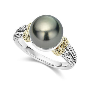 Young跨境货源ebay镶嵌灰色珍珠戒指欧美wish圆形镀925银订婚指环