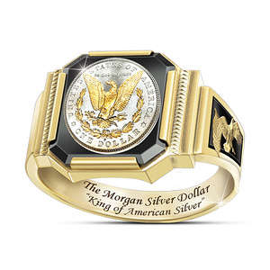 Youngwish新款美国银之王戒指 美国老鹰美元镀黄金色双色男士指环
