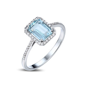 Youngwish新款热卖欧美托帕石公主戒指方形蓝钻订婚指环女士 手饰
