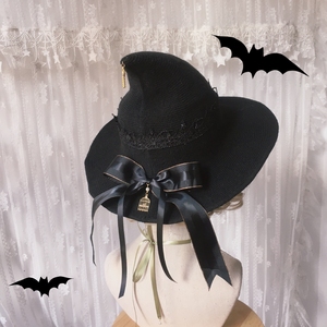 原创自制Lolita元素魔女帽日常洛丽塔风格针织女巫师帽子
