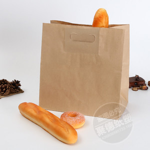 牛皮纸袋子加厚手提袋冲孔袋外卖收纳食品餐盒月饼打包礼品袋定制