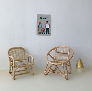 INS北欧风影楼摄影实景道具儿童藤椅日系儿童房藤条椅子休闲凳子
