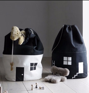 北欧ins 小房子玩具收纳袋帆布束口衣物整理袋儿童房装饰拍摄道具