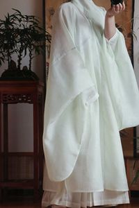 青竹居传统服饰——定金暗纹化纤麻纱明制交领长衫可改款
