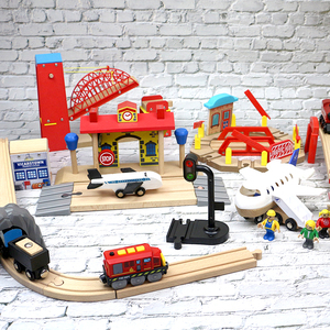 实木木质轨道车路轨木制拼装配件兼容米兔电动小火车儿童益智玩具