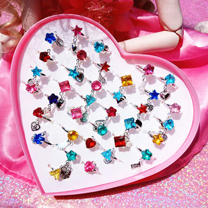 儿童玩具戒指饰品钻石女孩水晶公主仿真可爱心形开口彩色宝石韩版