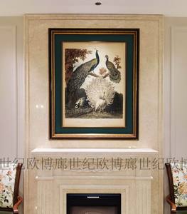 美式进口画芯画框高端装裱壁炉玄关客厅复古华丽装饰画孔雀的聚会