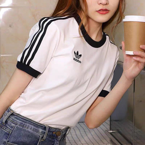 jennie同款阿迪达撕adidast恤女潮牌短袖女T恤三叶宽松情侣上衣