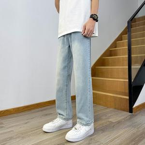 美式cleanfit浅色直筒牛仔裤男夏季薄款弹力提裆休闲长裤修身显高