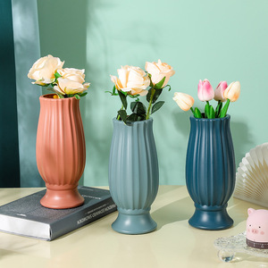 塑料花瓶插花容器创意直筒花瓶摆件仿釉花器摆件不变形花盆容器