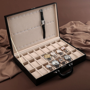 鳄鱼纹手表收纳盒带锁手提式便携腕表盒子大容量手表盒首饰展示盒