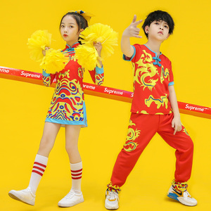 儿童啦啦操裙校园运动会拉拉队服男女童舞台表演服中国风嘻哈套装