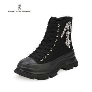 诺贝达roberta22冬商场同款高帮鞋舒适平跟水钻休闲鞋RA225303