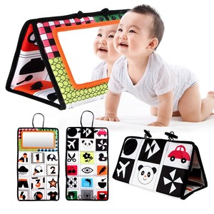 宝宝认知镜子锻炼婴儿视觉黑白卡布书响纸训练习抬头追视玩具引导