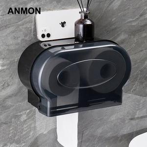 Anmon厕所双卷纸巾架小卷纸盒可装2卷商用双卷纸公用纸巾架壁挂式