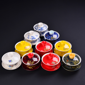 300ml三才盖碗茶杯大号青花陶瓷中国风复古龙个人泡茶八宝茶碗