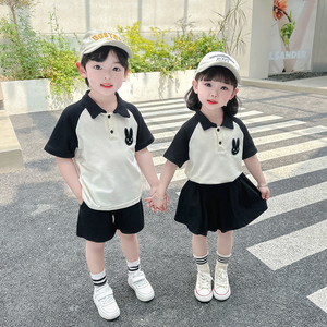 儿童夏季兄妹套装幼儿园新款兔子男女童演出服表演服装学院风六一