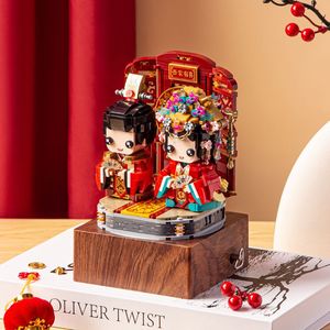 loz积木国潮中式婚礼八音盒音乐盒结婚礼物情人节 小颗粒拼装玩具