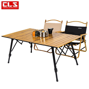户外野营折叠桌木纹铝合金蛋卷桌野餐烧烤桌便携可升降车载铝板桌
