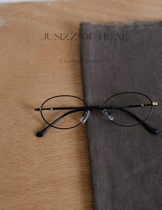 jusizz 日系椭圆黑色细边钛合金眼镜框架 男女近视小众复古