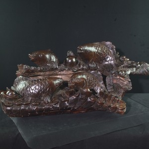 老挝大红酸枝鲤鱼跃龙门木雕中式鳌鱼玄关摆件红木鱼化龙手工雕刻