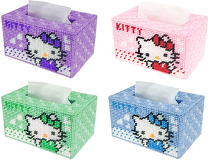 手工自己绣材料包客厅3D立体毛线十字绣抽纸巾盒Hello KittyKT猫