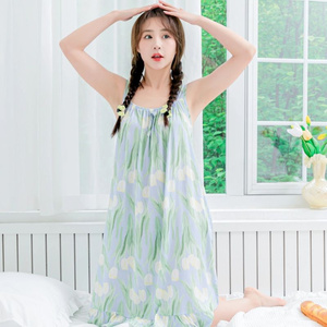 学生睡裙女夏季短袖甜美可爱吊带连衣裙韩版薄款睡衣短裙卡通大码
