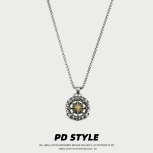 PDSTYLE 复古镂空金色芒星男项链配饰高级感船锚吊坠女生礼物潮品