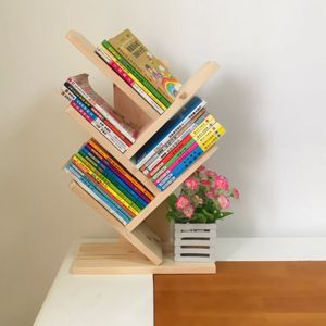 钰宇实木书架简易桌上儿童书架小学生书柜松木原木树形桌面置物架