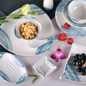 蓝色笔画餐具地中海风格日本料理盘子新品热卖碟子面碗沙拉碗勺子