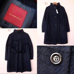 韩国制CLAMONT品牌反季藏蓝色立领阿尔巴卡羊骆绒羊毛短绒大衣女