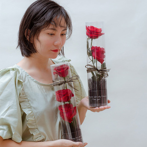 情人节单支鲜花盒透明圆形PVC鲜花筒抱抱桶永生花盒玫瑰花包装盒