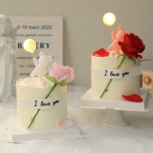 网红214情人节表白蛋糕装饰发光告白气球小熊摆件玫瑰花装扮插件