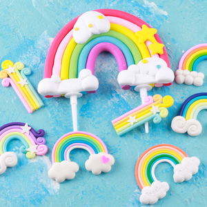 烘焙蛋糕装饰 彩虹云朵星星蛋糕摆件 软陶橡胶情景蛋糕彩虹插件