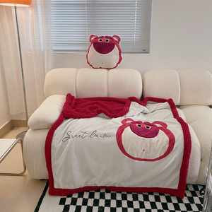 迪士尼草莓熊毛毯沙发盖毯加厚珊瑚绒空调被小毯子夏办公室午休毯