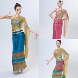 西双版纳写真傣妹套装泼水节傣族服装泰国风情 傣族裹裙送鸡蛋花