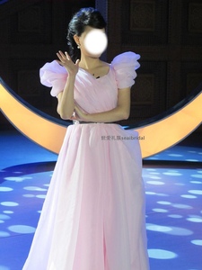 公主礼服粉色泡泡袖童话美声独唱歌手礼服雷佳同款演出服明星礼服