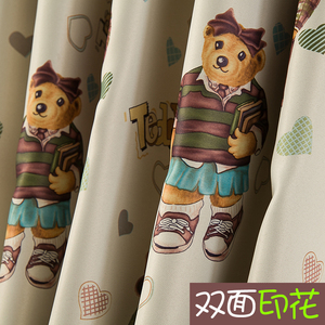 韩式女男孩可爱儿童卧室卡通双面印花泰迪熊加厚全遮光窗帘定做