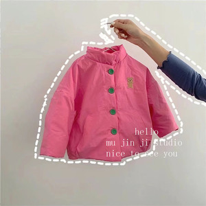 女童冬季棉服外套2023网红洋气粉色显白卡通小熊棉服外套保暖大衣